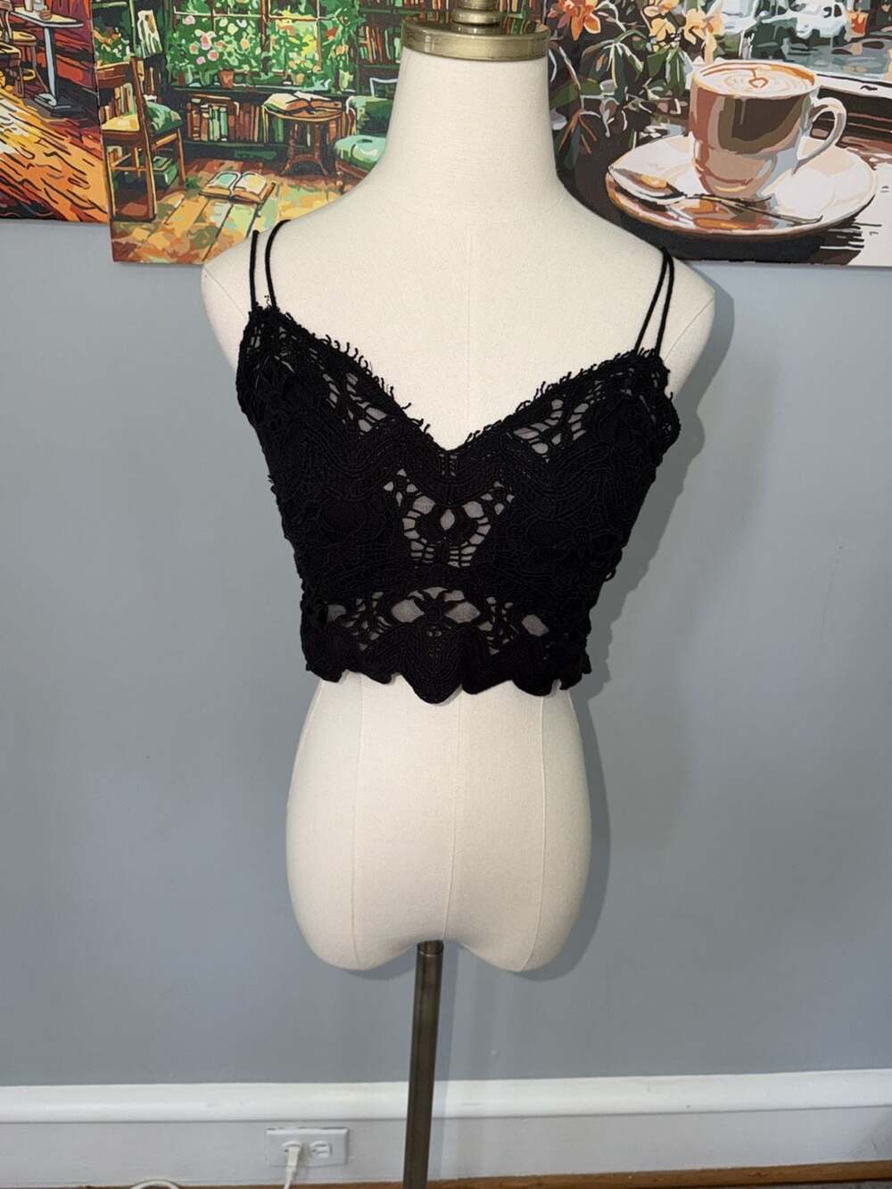 Free People FP One Black Lace Smocked Crop Bralette Top